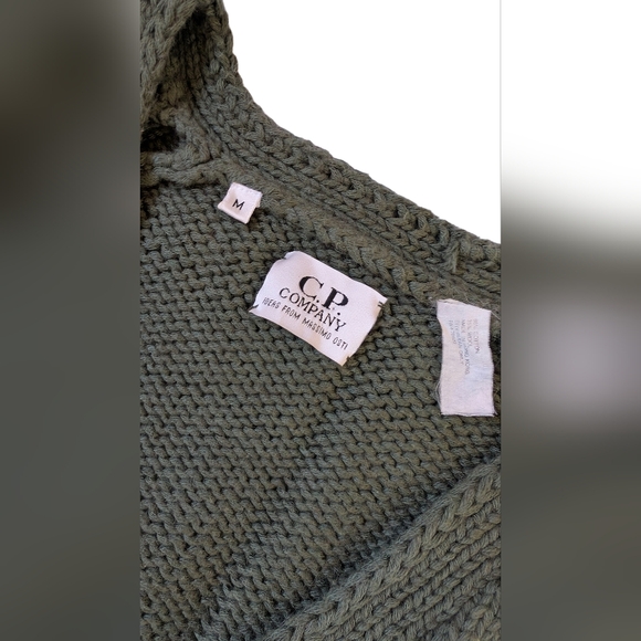 Vintage Massimo Osti CP Company Olive Green Chunky Cable Knit Men's Cardigan Med - Picture 3 of 6
